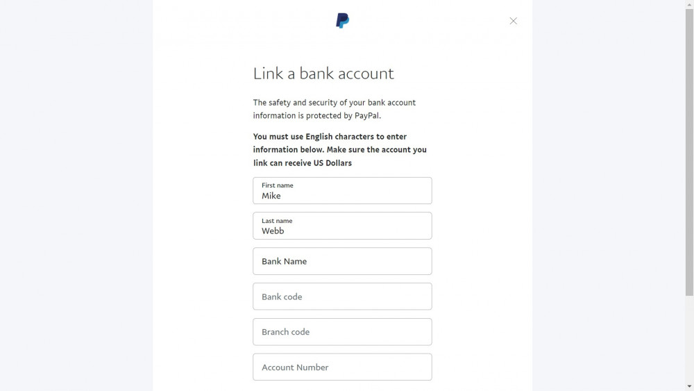 Linking a bank account to PayPal